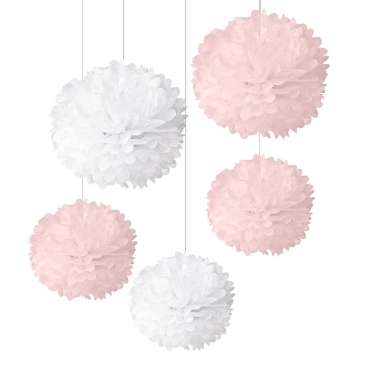 Pink & White Pom Poms - Pack of 5