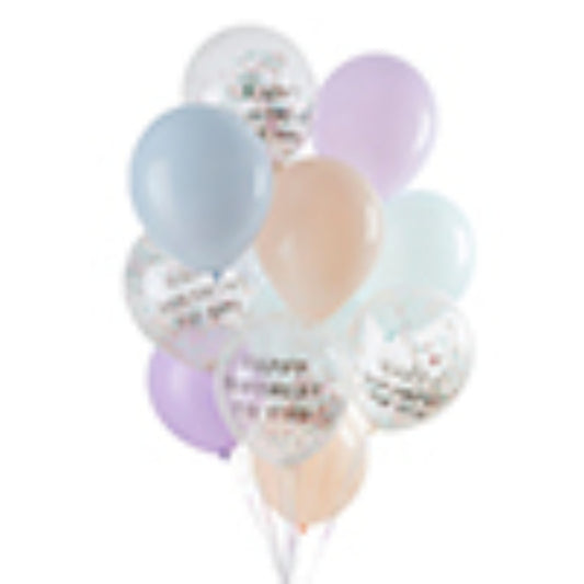 Pastel 'Happy Birthday To You' 12" Latex Balloon Bundle - Pack of 12