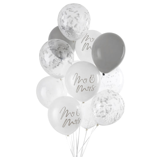 LATEX BALLOON BUNDLE MR & MRS 12PK 30CM