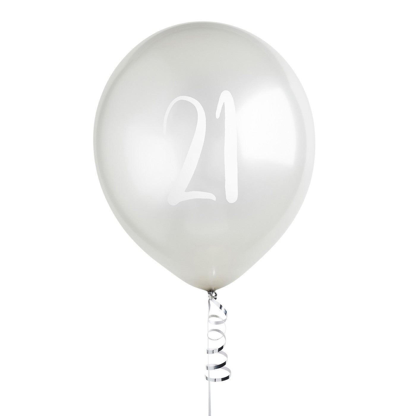 Silver Number '21' Latex 12" Balloons - Pack of 5