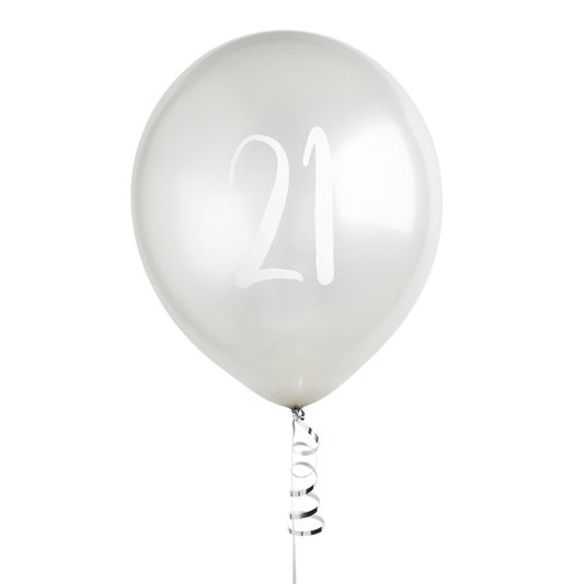 Silver Number '21' Latex 12" Balloons - Pack of 5