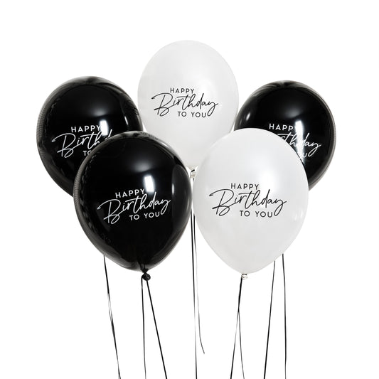 Monochrome 'Happy Birthday' 12" Latex Balloons - Pack of 5