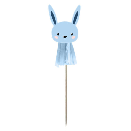 Blue Bunny Tassel Cake Picks - Pack of 6