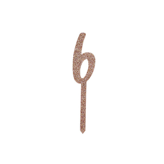Rose Gold Number '6' Glitter Acrylic Cake Topper