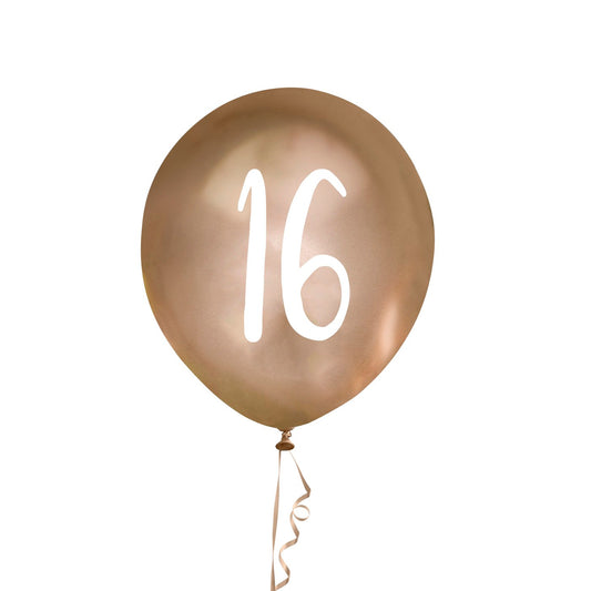 Gold Number '16' Latex 12'' Balloons - Pack of 5