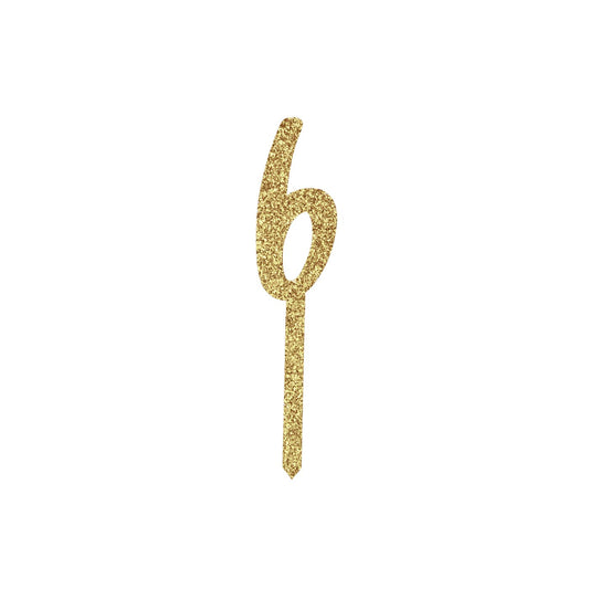 Gold Number '6' Glitter Acrylic Cake Topper