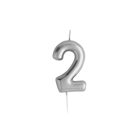 Silver Number '2' Candle