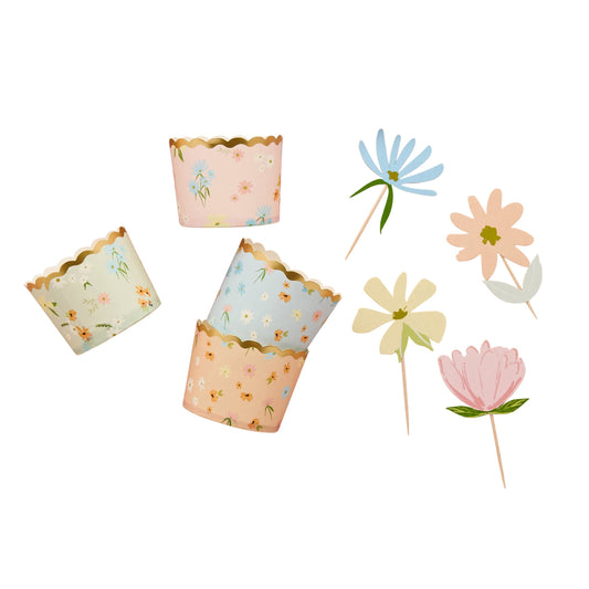 Floral Food Picks & Food Cups - Pack of 12