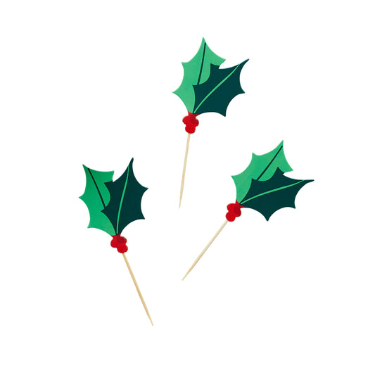 Holly Food Picks - Pack of 12