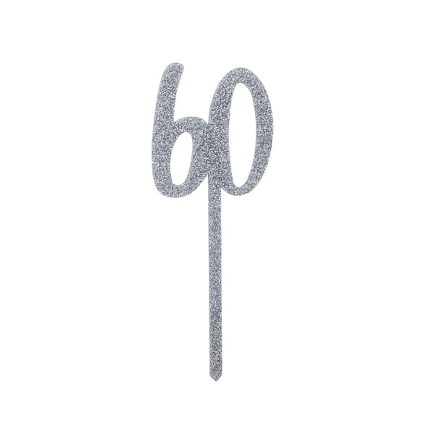 Silver Number '60' Glitter Acrylic Cake Topper
