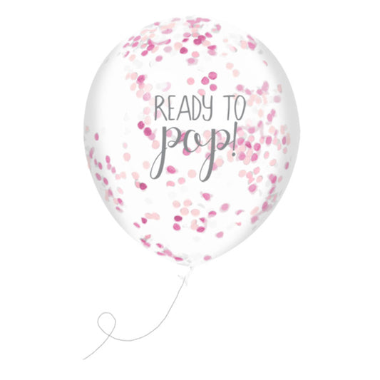 Pink 'Ready To Pop' Confetti Filled 12" Latex Balloons - Pack of 5