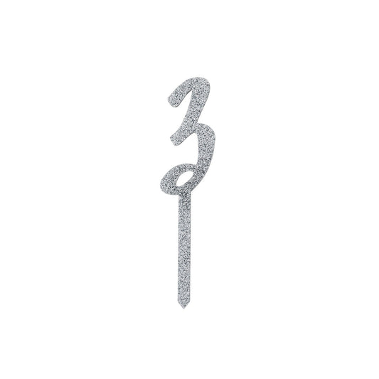 Silver Number '3' Glitter Acrylic Cake Topper