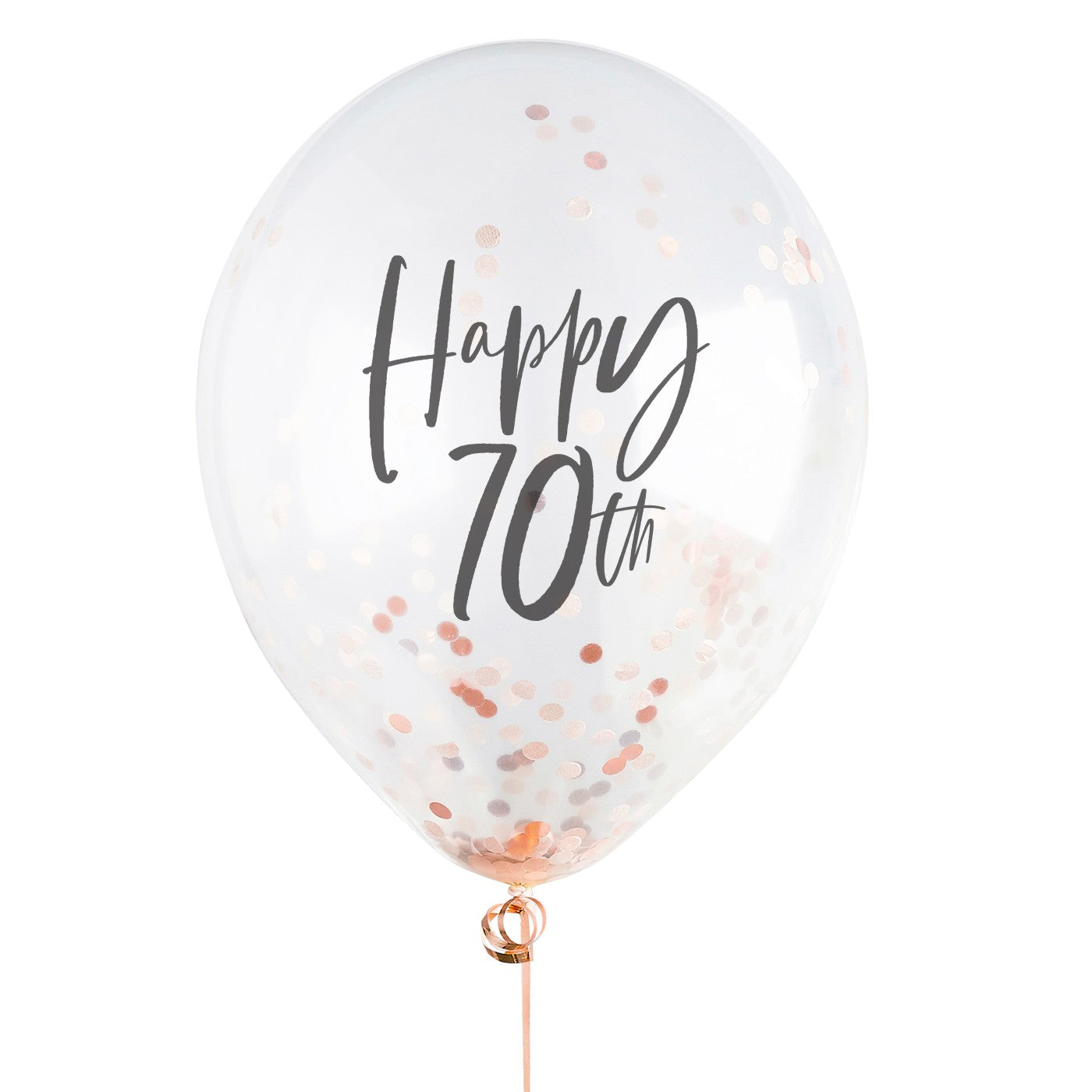 Rose Gold 'Happy 70th' Confetti 12" Latex Balloons - Pack of 5