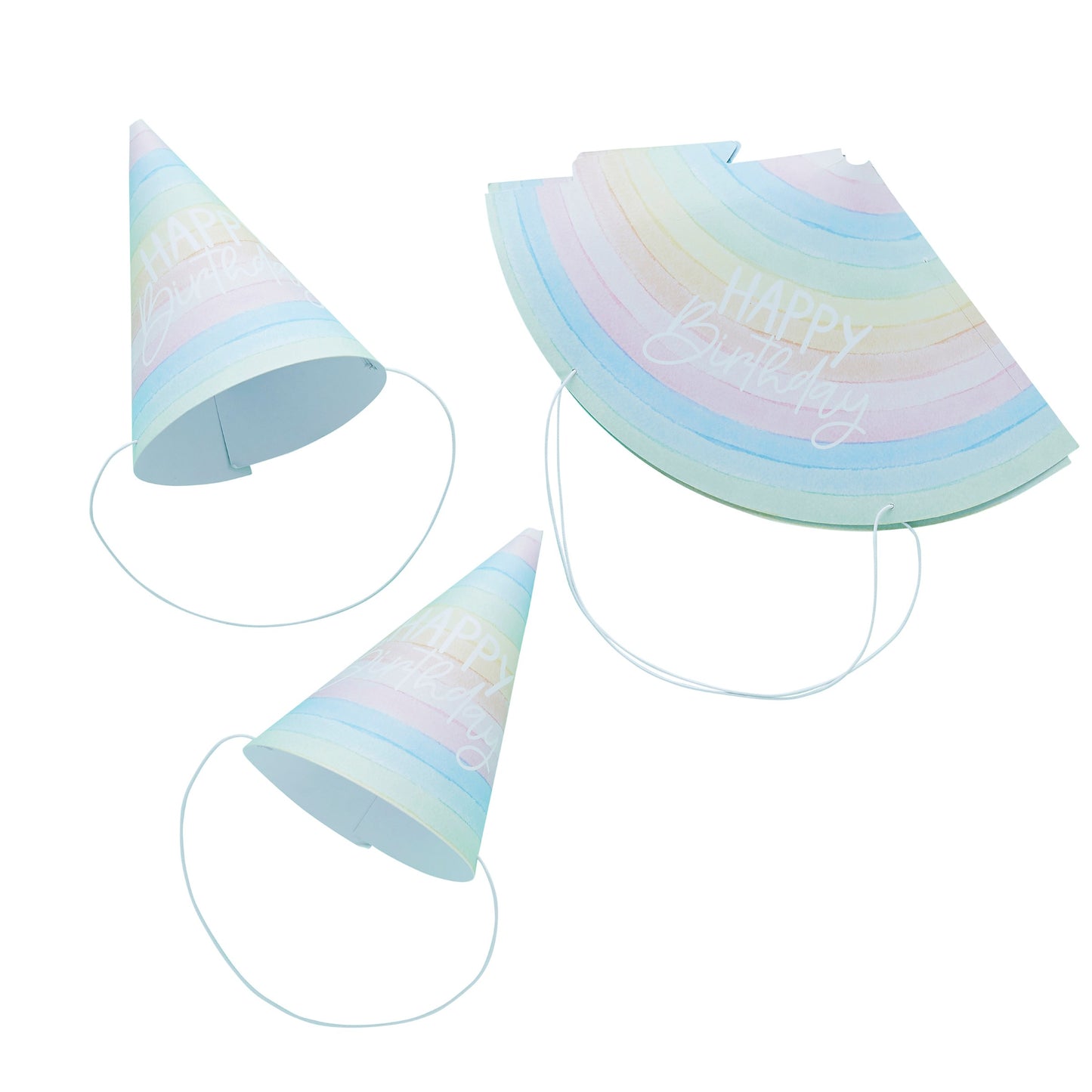 Eco Rainbow 'Happy Birthday' Paper Hats - Pack of 10