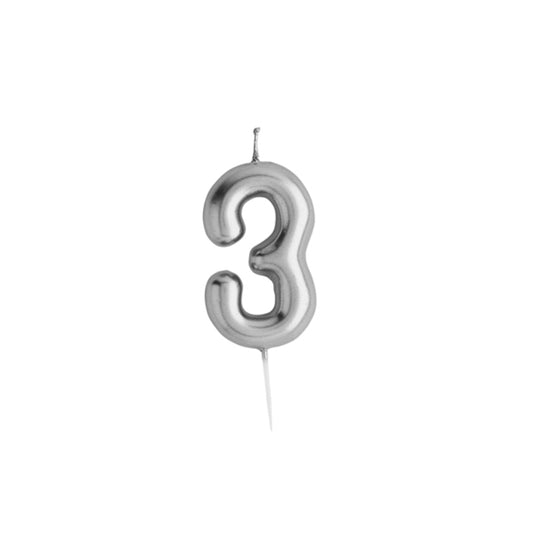 Silver Number '3' Candle