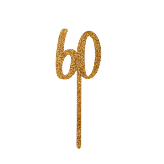 Gold Number '60' Glitter Acrylic Cake Topper