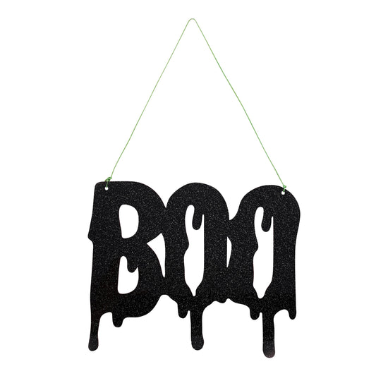 Halloween 'Boo' Black Glitter Acrylic Sign -25 x 20.5cm