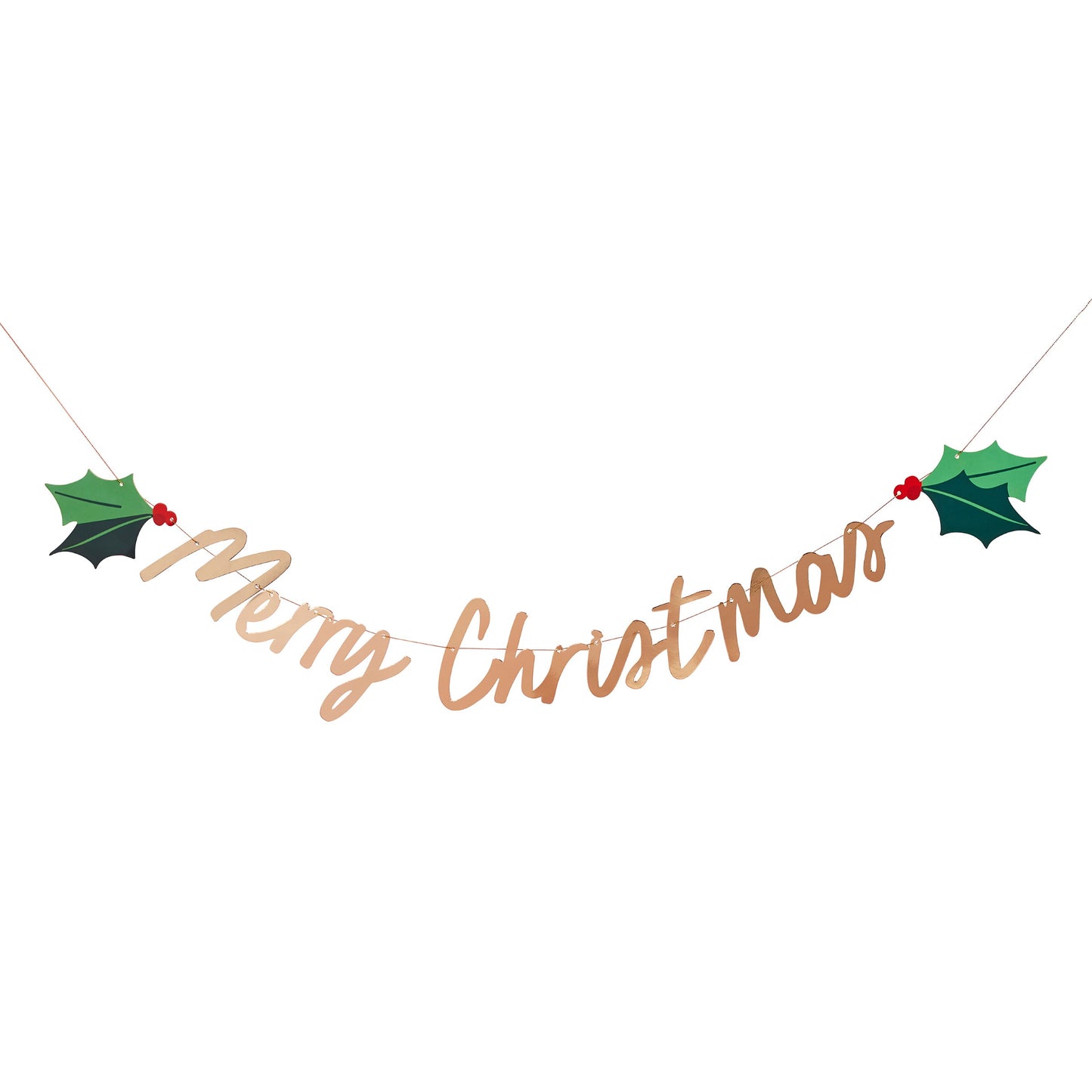 Gold 'Merry Christmas' Holly Card Banner 2m