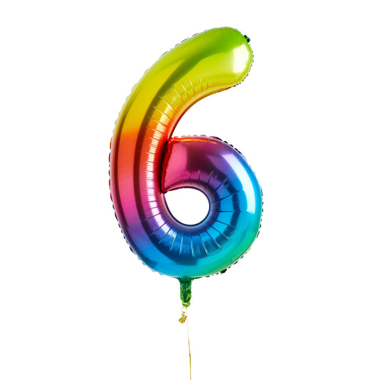 Rainbow Number '6' Foil 34" Balloon