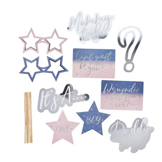 Gender Reveal Photo Booth Props - Pack of 10
