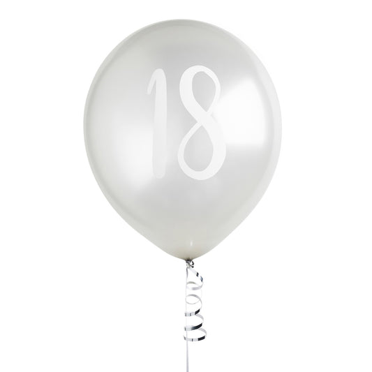 Silver Number '18' Latex 12" Balloons - Pack of 5
