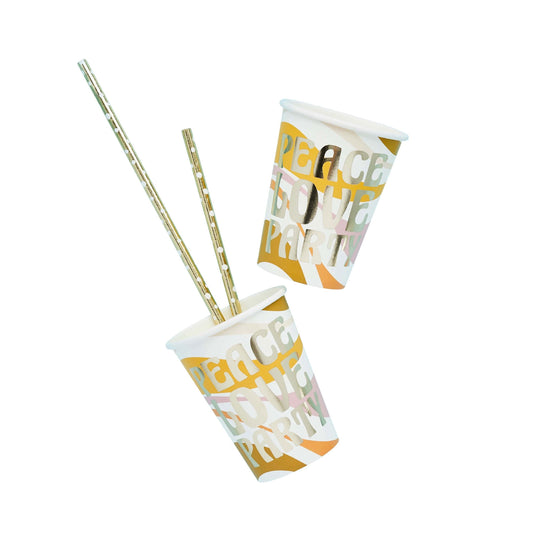 Peace Love Party Paper Cups - Pack of 8
