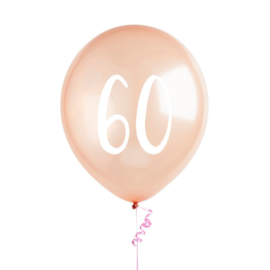 Rose Gold Number '60' Latex 12" Balloons - Pack of 5