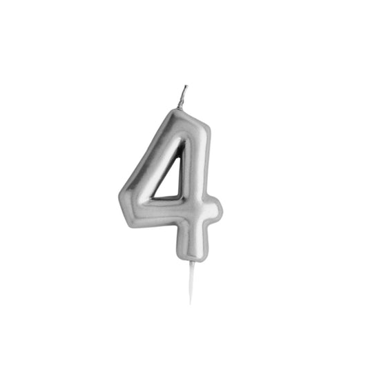 Silver Number '4' Candle
