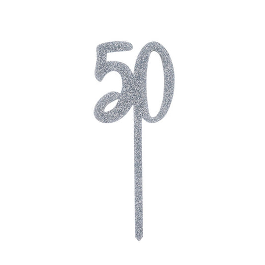 Silver Number '50' Glitter Acrylic Cake Topper
