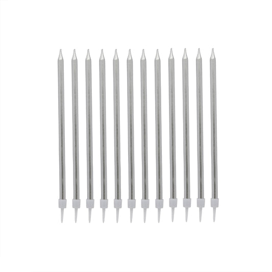 Silver Tall Skinny Candles - Pack of 12