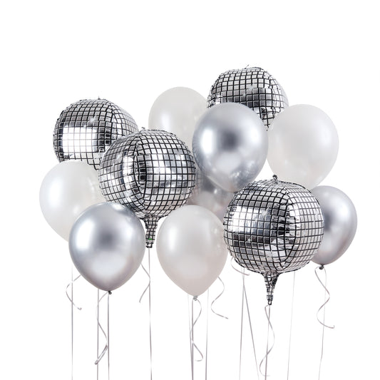 Disco Foil & 'Lets Party' 12" Latex Balloon Bundle - Pack of 12