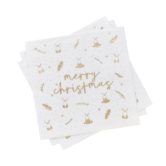 Gold 'Merry Christmas' Paper Napkins - Pack of 16
