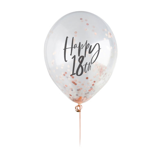 Rose Gold 'Happy 18th' Confetti 12" Latex Balloons - Pack of 5