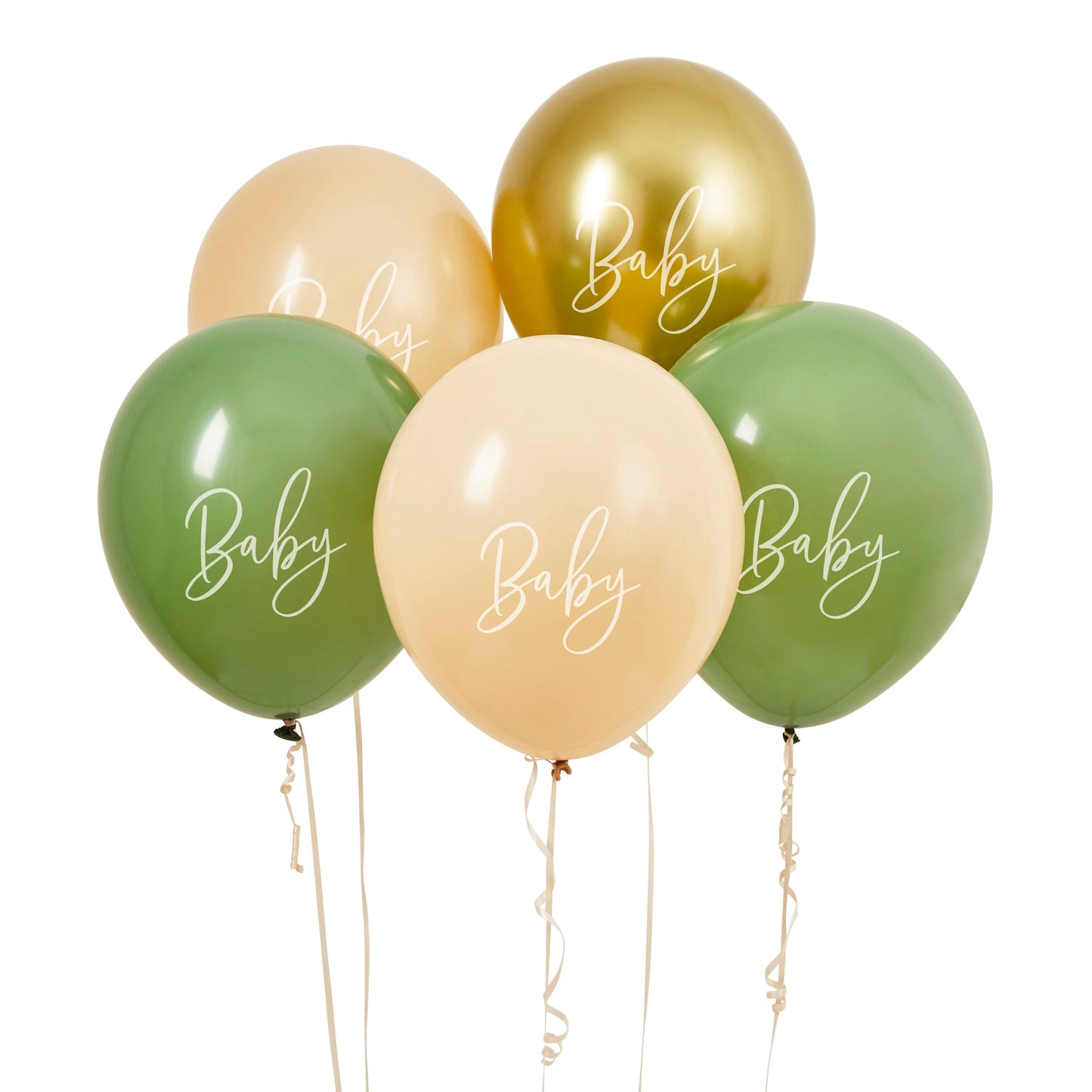 Sage Nude & Gold 'Baby' 12" Latex Balloons - Pack of 5
