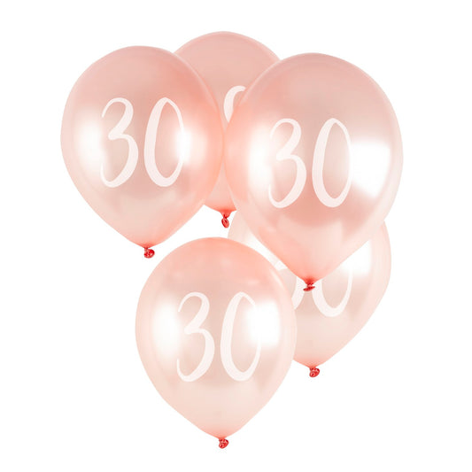 Rose Gold '30' Latex 12" Balloons 5 Pack