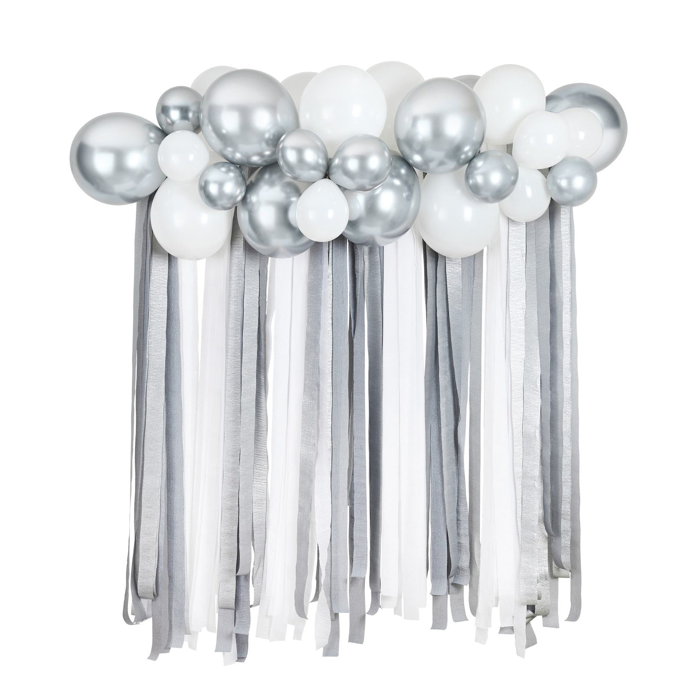 BACKDROP KIT BALLOON AND STREAMERS SILVER