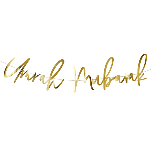 Gold 'Umrah Mubarak' Card Banner 2m