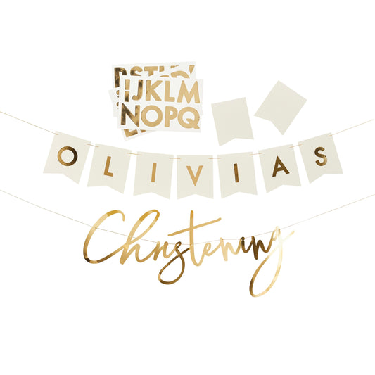 Gold Christening Customisable Card Banner x2 2m
