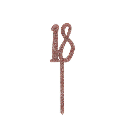 Rose Gold Number '18' Glitter Acrylic Cake Topper