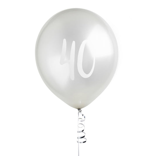 Silver Number '40' Latex 12" Balloons - Pack of 5