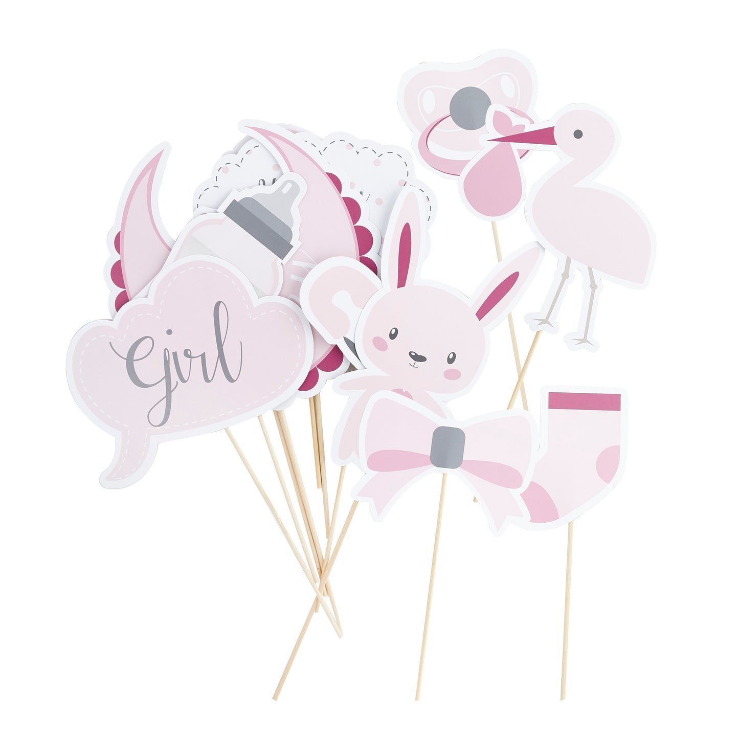 BABY SHOWER PHOTO BOOTH PROPS 13PK PINK