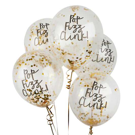 Pop Fizz Clink Confetti 12" Latex Balloons - Pack of 5