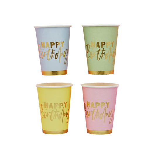 Pastel 'Happy Birthday' Paper Cups - Pack of 8