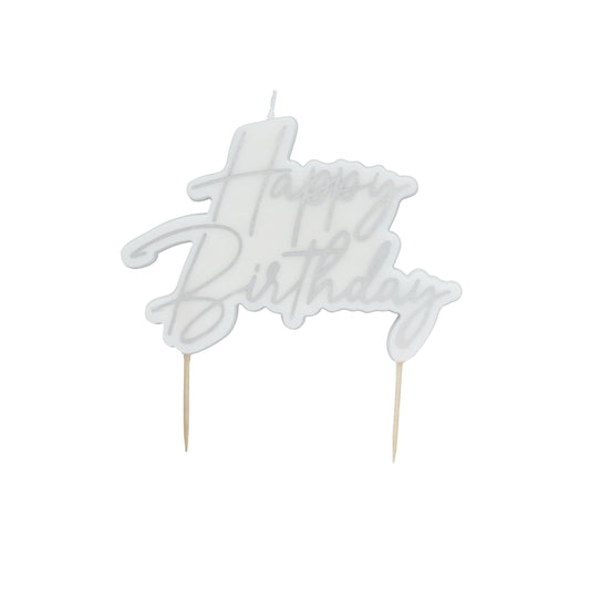 Silver Happy Birthday Candle