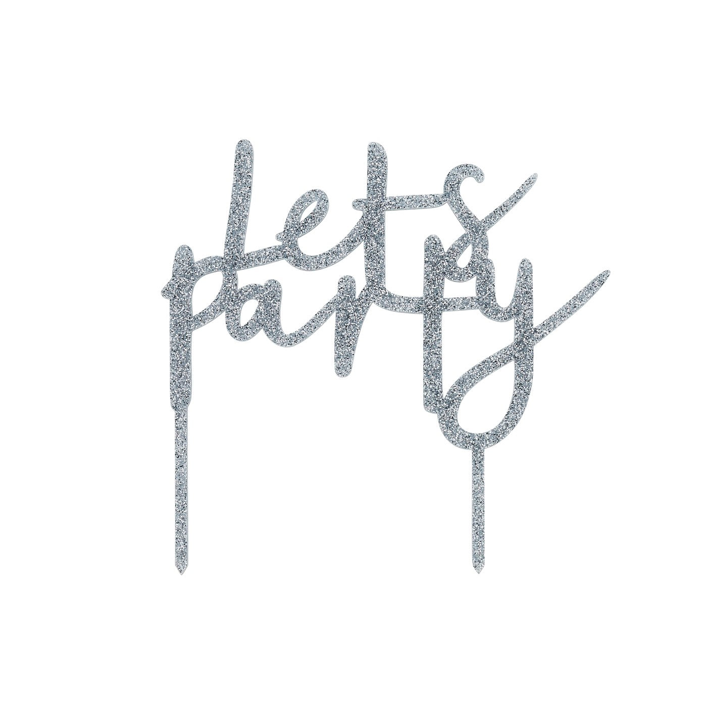 Silver 'Let's Party' Glitter Acrylic Cake Topper