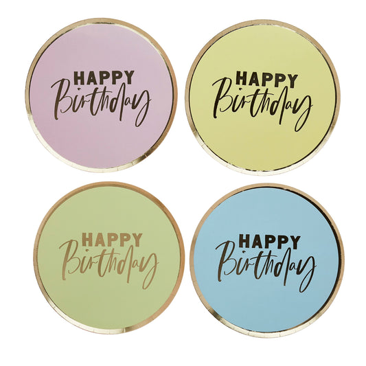 Pastel 'Happy Birthday' Paper Plates - Pack of 8