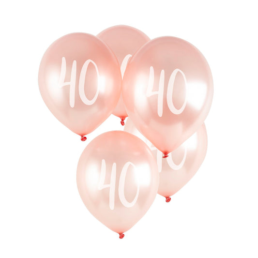 Rose Gold '40' Latex 12" Balloons 5 Pack