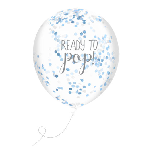 Blue 'Ready To Pop' Confetti Filled 12" Latex Balloons - Pack of 5