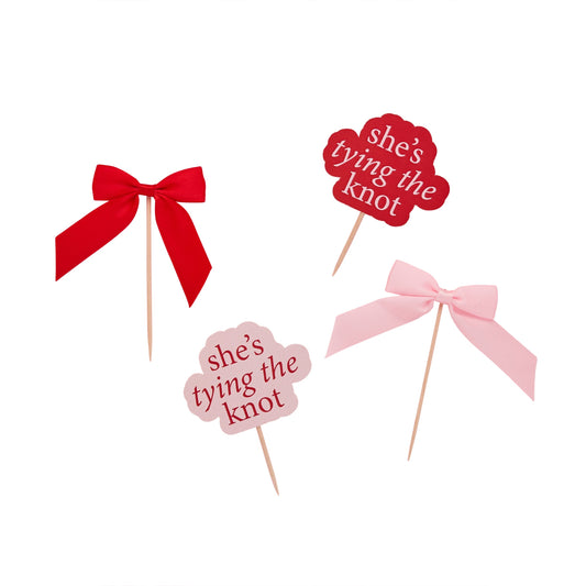 She's Tying The Knot & Satin Bow Food Picks - Pack of 12