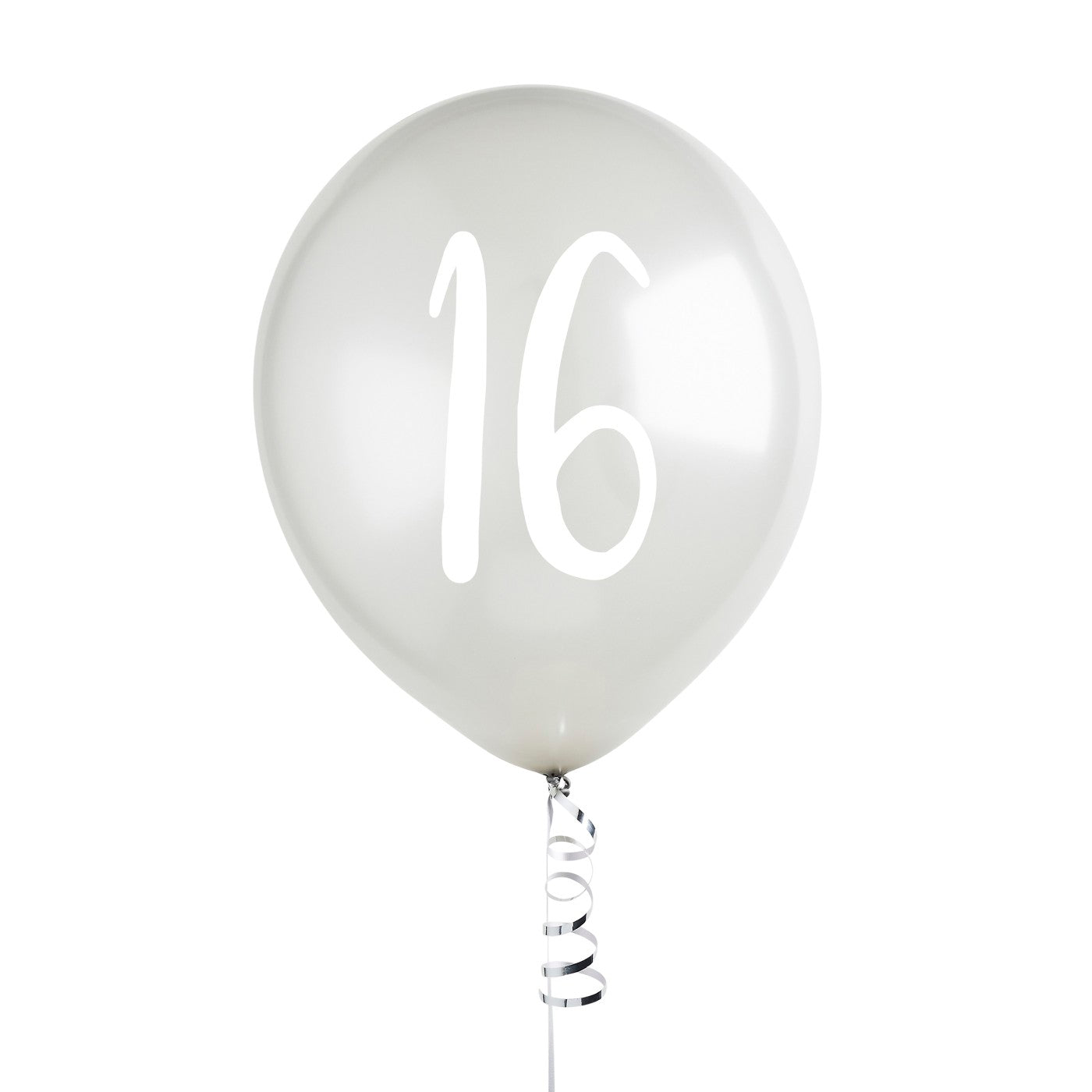 Silver Number '16' Latex 12'' Balloons - Pack of 5